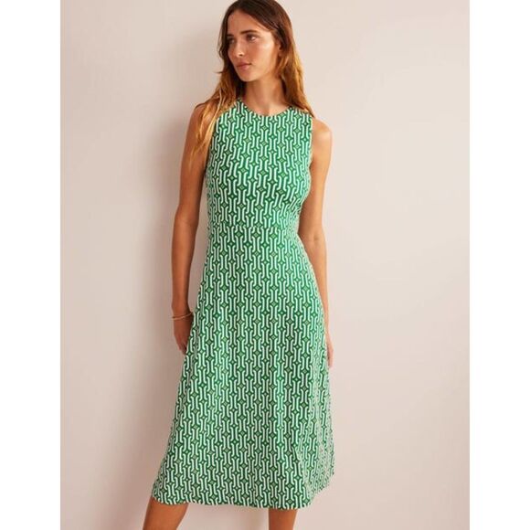 BODEN Cut-Out Jersey Midi Dress - Green/White 16-18R - Picture 1 of 11